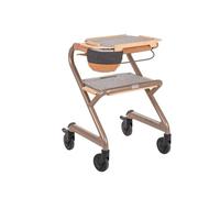Saljol Déambulateur d'intérieur entièrement équipé, aide pour le salon avec plateau et siège, déambulateur d'intérieur, maniable, stable, main courante mobile, hauteur d'assise 43 cm, champagne doré