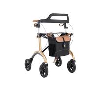 Saljol Déambulateur en carbone léger de 5,6 kg avec siège, sac, déambulateur d'extérieur pliable, hauteur d'assise 62 cm, doré