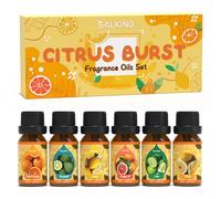 SALKING Agrumes Huiles Essentielles, 6x10ml Huile Essentielle Bio pour Diffuseurs, Humidificateurs, Massage, Orange douce, Bergamote, Citron, Pamplemousse, Citron vert, Yuzu