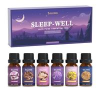 SALKING Bien dormir Huiles Essentielles, 6x10ml Huile Essentielle Bio pour Diffuseurs, Humidificateurs, Massage, Vétiver, benjoin, valériane, hélichryse, lavande, bois de santal