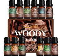 SALKING de bois Huiles Essentielles, 12x10mL Hommes Huile Essentielle pour Diffuseurs, Encens, Teck, Santal, Cyprès, Cèdre, Patchouli, Cuir, Bambou, Pin, bois de Rose, Cannelle, épinette Noire