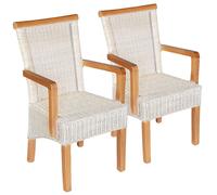 Salle à manger Chaises Set 2 pièces avec accoudoirs Chaise en rotin blanc sans coussin d'assise