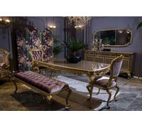 Salle à manger classique Ensemble table et chaises Commode miroir Tabouret Chaises 6pcs