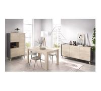 Salle à manger complète avec enfilade + vitrine + table extensible - Décor graphite et Chêne - NESS