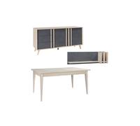 Salle à manger complète MALMO avec table extensible 180-220 cm buffet 165 cm et étagère murale - Chêne clair et gris