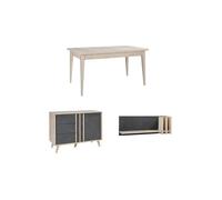 Salle à manger complète MALMO avec table extensible buffet haut et étagère murale - Chêne clair et gris