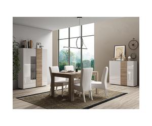 Salle à manger complète moderne bois et blanc SIA