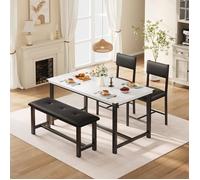 Salle a manger complete - Table cuisine et 2 chaises avec 1 banc - industriel - pour cuisine,Salle a manger Marbre BLANC