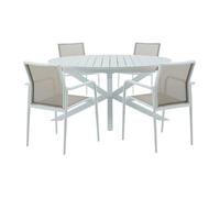 Salle à manger de jardin en aluminium : une table extensible L.150/200 cm et 4 fauteuils empilables - Gris clair et blanc - YOHA de