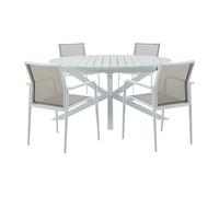 Salle à manger de jardin en aluminium : une table extensible L.150/200 cm et 4 fauteuils empilables - Gris clair et blanc - YOHA de