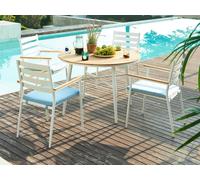 Salle à manger de jardin en bois et aluminium : une table D.110 cm et 4 fauteuils - Blanc et naturel clair - MIAMI de MYLIA