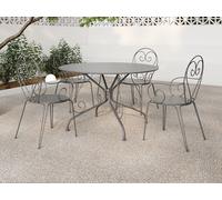Vente-unique - Salle à Manger de Jardin en métal façon Fer forgé : Une Table D.120cm et 4 fauteuils empilables - Anthracite - GUERMANTES de MYLIA