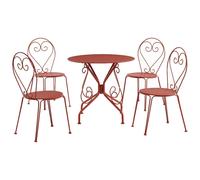 Salle à manger de jardin en métal façon fer forgé : une table et 4 chaises empilables - Terracotta - GUERMANTES de MYLIA