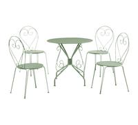 Salle à manger de jardin en métal façon fer forgé : une table et 4 chaises empilables - Vert amande - GUERMANTES de MYLIA