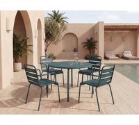 Salle à manger de jardin en métal - une table D.110 cm et 4 fauteuils empilables - Vert sapin - MIRMANDE de MYLIA