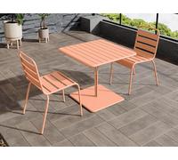 Salle à manger de jardin en métal - une table L.80 cm et 2 chaises empilables - Orange clair - MIRMANDE de MYLIA