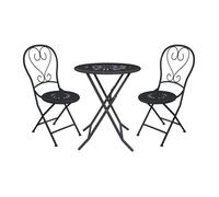 Vente-unique - Salle à Manger de Jardin Pliante en métal façon Fer forgé - Une Table D.60 cm et 2 chaises - Anthracite - GUERMANTES de MYLIA