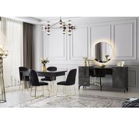 Salle à manger ensemble 6pcs table chaises buffet avec miroir gris foncé uni