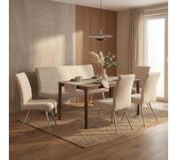 Salle à manger ensemble HWC-G55 4 chaises + banc 160cm chenille crème