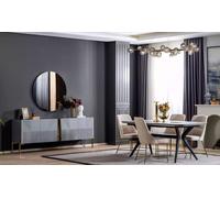 Salle à manger Ensemble table + 4х chaises + 1x sideboard + 1x miroir 7pcs JVmoebel