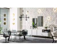 Salle à manger Ensemble table + 6х chaises + 1x sideboard + 1x miroir 9pcs JVmoebel