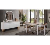 Salle à manger Ensemble table de salle à manger 4x chaises Commode Miroir Ensemble moderne Blanc Ensemble de salle à manger
