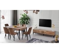 Salle à manger Ensemble table et chaises en bois 8pcs Marron Support TV