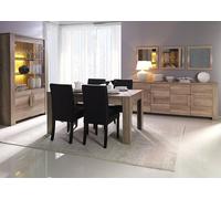 Salle à manger FARRA : buffet, vitrine, 3 miroirs et table avec LED