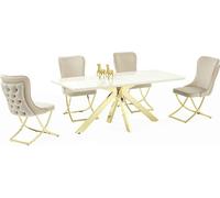 Salle à manger haut de gamme Ensemble table 4x chaises Design meubles luxueux Beige