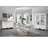 Salle à manger Set Table de salle à manger 4x Chaises Commode Vitrine Groupe Garniture Blanc Nouveau 7pcs.