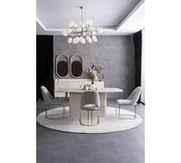 Salle à manger Set Table de salle à manger Chaises rembourrées Groupe Buffet 2x Miroir Ensemble 8 pièces