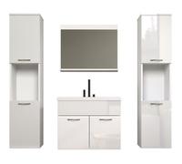 Salle de bain complète - Blanc brillant - 2 colonnes à suspendre + Meuble vasque + miroir - HAVEN