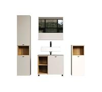 Salle de bain complete Cachemire L180 H186 P42 cm Colonne Miroir Meuble sous va