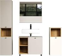 Salle de bain complete - Coloris Cachemire - L180 x H186 x P42 cm - Colonne + Miroir + Meuble sous vasque + rangement bas- SAO PAULO