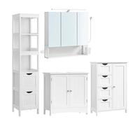 Salle de bain complète, Ensemble de 4, Armoire Murale, Meuble sous Lavabo, Meuble de Salle de Bain, Colonne de Rangement, Blanc