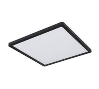 Salle de bain Lampe LED Plafonnier IP44, fonction mémoire, rétro-éclairage, blanc noir opalin satiné, 1x LED 18W 1500Lm 3000K, HxLxB 2,5x29,4x29,4 cm