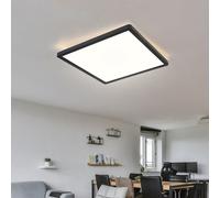 Salle de bain Lampe LED Plafonnier IP44, fonction mémoire, rétro-éclairage, blanc noir opalin satiné, 1x LED 18W 1500Lm 3000K, HxLxB 2,5x29,4x29,4 cm