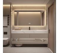 Salle de bain moderne en bois massif avec évier simple/double évier LED antibuée miroir ensemble évier pour un grand espace Sto idéal pour les salles de bains contemporaines