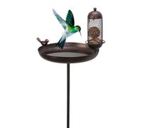 Salle de bain pour oiseaux de jardin | pour oiseaux avec chargeur de jardin extérieur, décor de jardin multifonctionnel anti-rouille pour les cours et les chemins