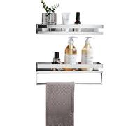 Salle De Bain Support De Douche en Acier Inoxydable sans Perçage Caddy De Douche Mural Auto-adhésif Antirouille pour Toilette Cuisine, Brushed, 2 Layers 40cm