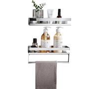 Salle De Bain Support De Douche en Acier Inoxydable sans Perçage Caddy De Douche Mural Auto-adhésif Antirouille pour Toilette Cuisine, Brushed, 2 Layers 30cm