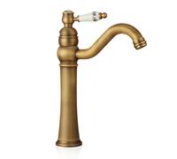 Salle de bain Taps High Vintage Basin Taps Mixtes Mélangeurs Fleur en céramique Handle simple avec résiliation à la maison chaude et à la maison froide, couleur antique LWX