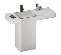 Salle de bain Vanité de salle bain avec comptoir en ardoise et évier céramique, lavabo minimaliste moderne carré, robinet/drain/tuyau d'entrée/vanne d'angle Sur pied(120cm)