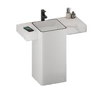 Salle de bain Vanité de salle bain avec comptoir en ardoise et évier céramique, lavabo minimaliste moderne carré, robinet/drain/tuyau d'entrée/vanne d'angle Sur pied(90cm)