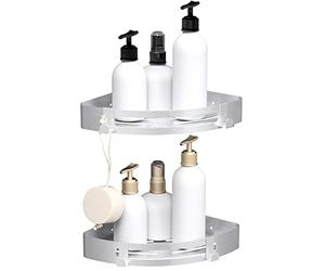 Salle de Bains Diviseur Argent Salle De Bains Étagère Douche Panier avec Crochets Angle Douche Étagère