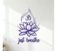 Salle de méditation Just Breathe Lotus OM Studio de yoga Stickers gravés Installation facile 54.6x92.4cm Bleu foncé