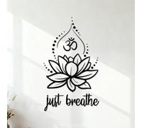 Salle de méditation Just Breathe Lotus OM Studio de yoga Stickers lettrage Plusieurs tailles disponibles 35x59.2cm Noir