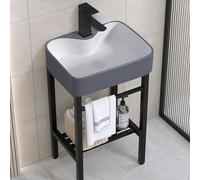 Salle En Céramique Vity Évier Console Piédestal Station De Cuve à Lessive Free Stding Hd Lavabo Éviers Récipient En Porcelaine Récipient Recgle Avec Pieds En Métal Std, C, 48*37*80cm/18.8*14.5*31.4in