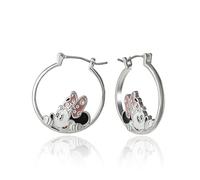 SALLY ROSE Boucles d'oreilles Minnie Mouse pour femme sous licence officielle - Boucles d'oreilles créoles en laiton plaqué argent avec accents de cristal, laiton, cristal, cristal