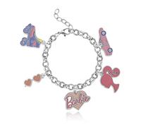 SALLY ROSE Bracelet à breloques Barbie pour femme, licence officielle, 15,2 cm + 2,5 cm, bracelet tendance avec 5 breloques Barbie, 7, tendance, sans pierre précieuse, 7, tendance, sans pierre